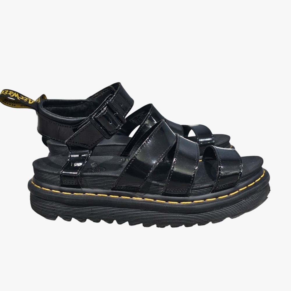 DR. MARTENS Women Blaire Black Patent Leather Platform Gladiator Sandals 8M - Picture 3 of 10